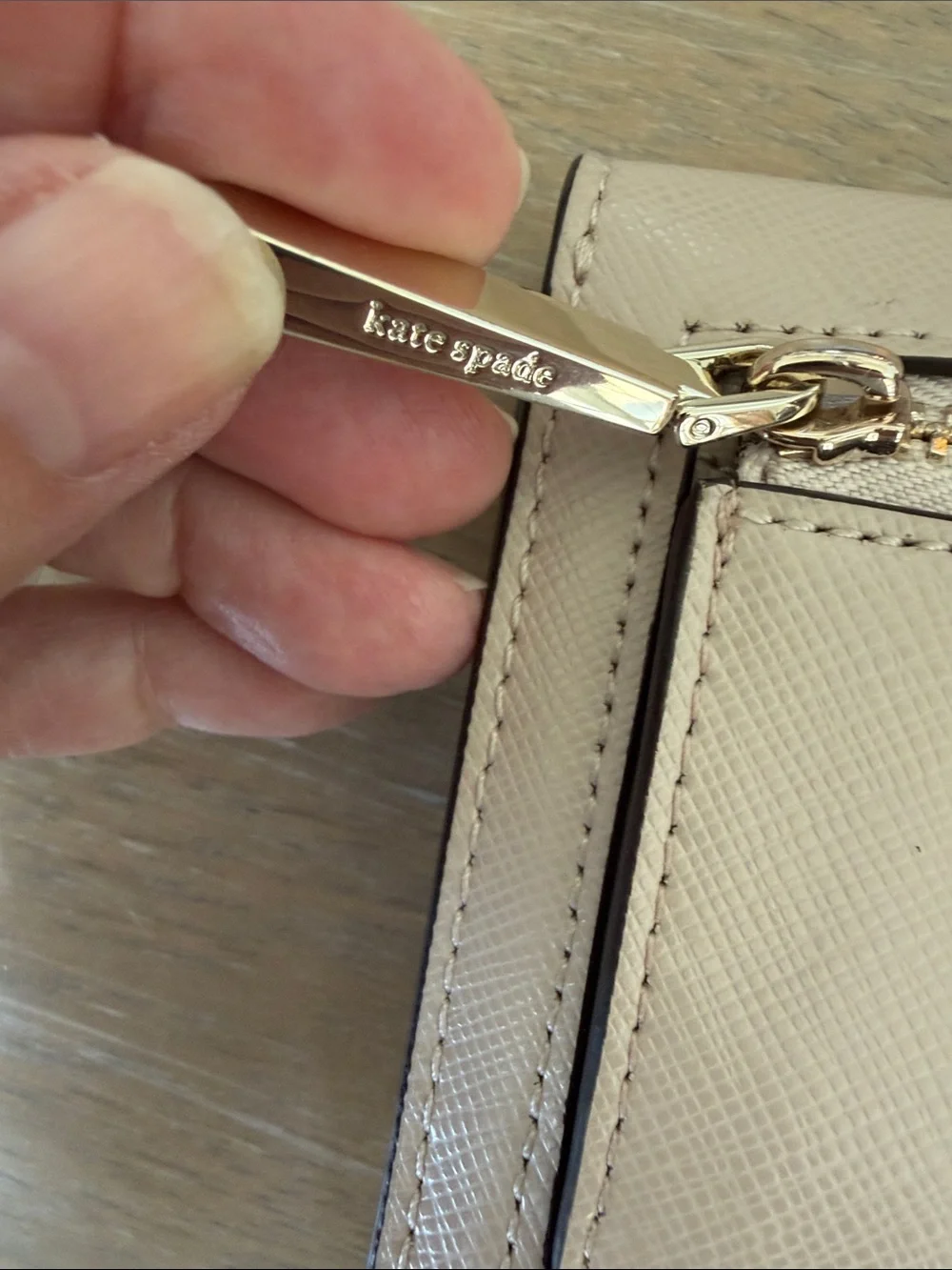 Kate Spade NWT Mila trifold flap wallet in Warm Beige saffiano leather